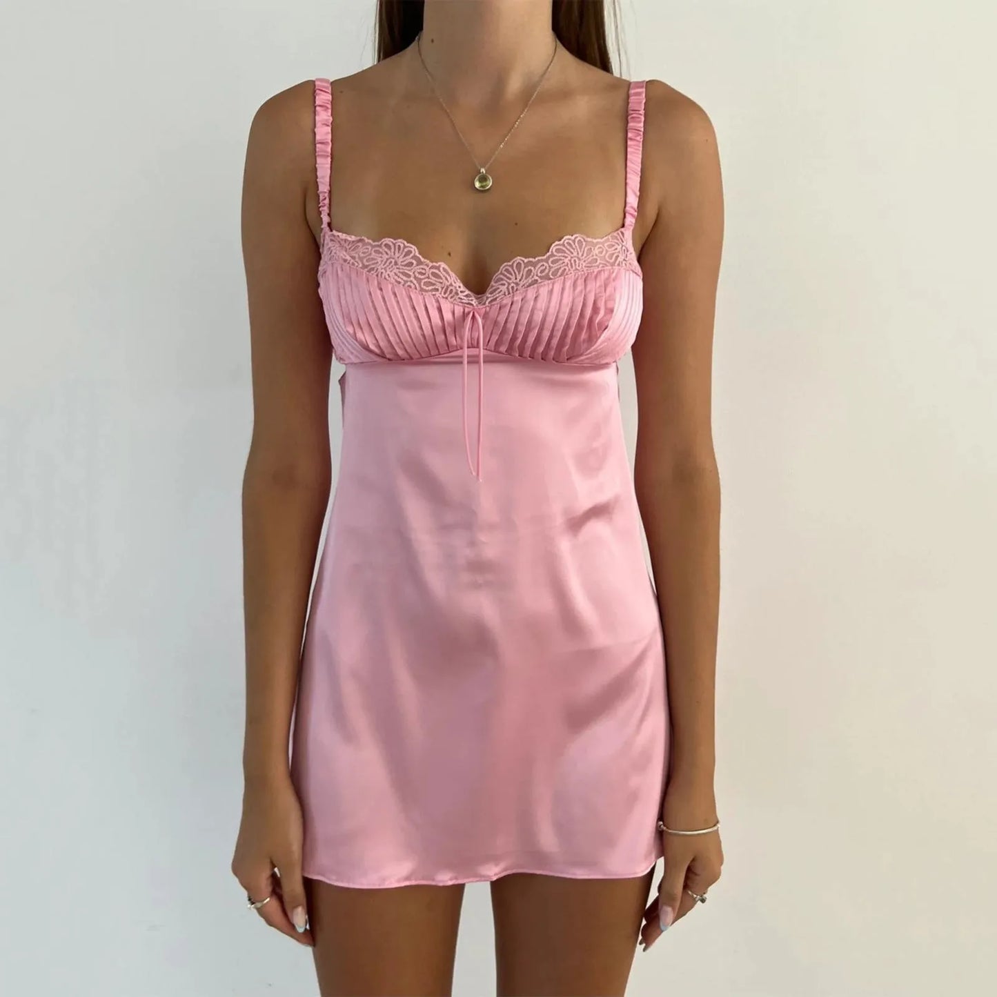 Lace Trim Backless Slip Mini Dress with Adjustable Strap Styling