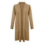 Women's Longline Button Front Knit Cardigan with Lapel Collar and Pocket Detail