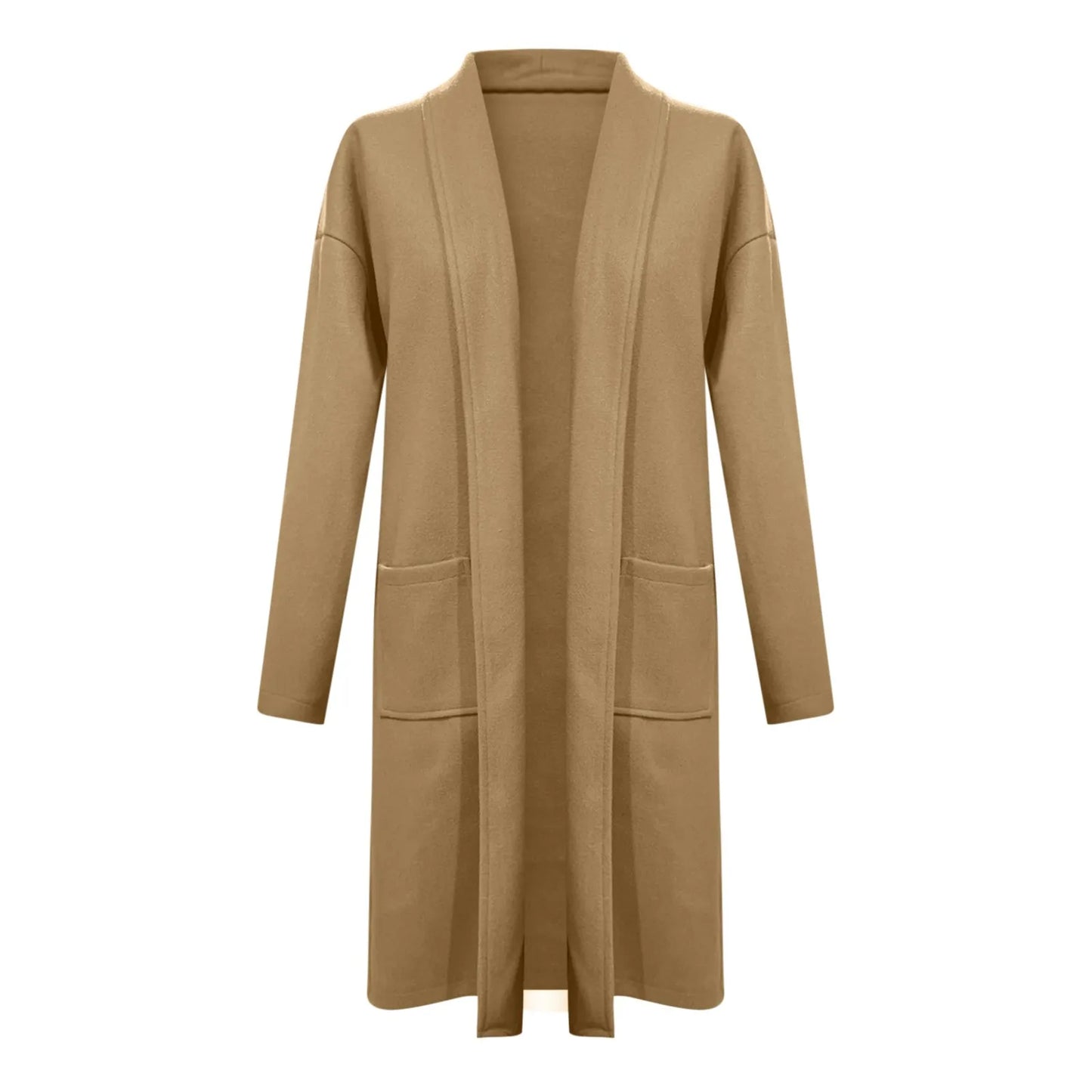 Women's Longline Button Front Knit Cardigan with Lapel Collar and Pocket Detail