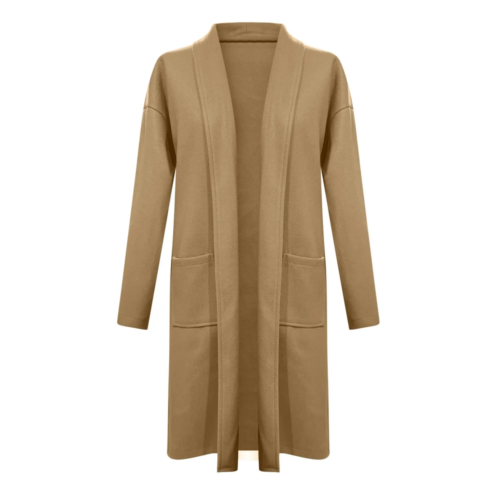Women's Longline Button Front Knit Cardigan with Lapel Collar and Pocket Detail