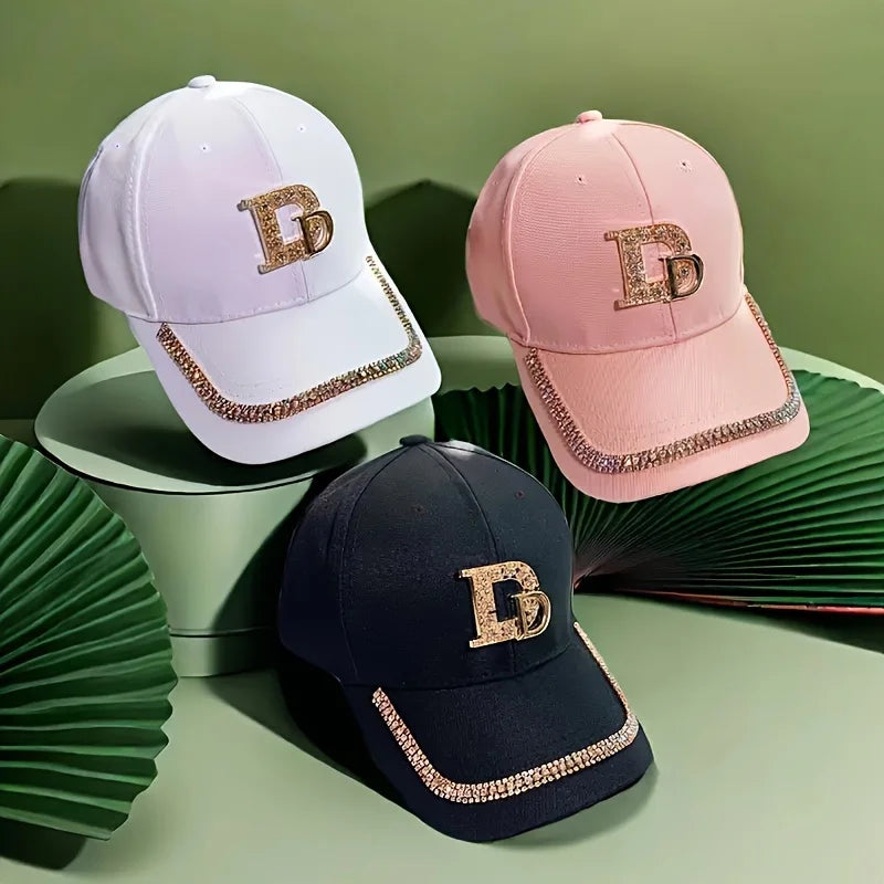 Rhinestone Embellished Baseball Cap Adjustable Curved Brim Fashion Streetwear Hat