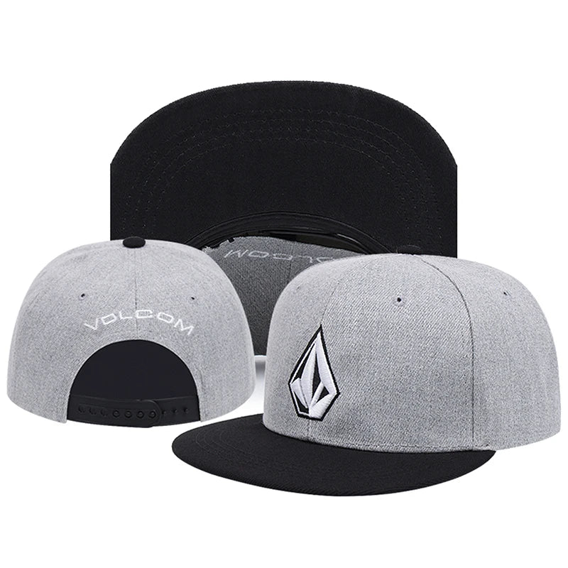 Geometric Embroidered Flat Brim Snapback Cap Adjustable Streetwear Baseball Fashion Hat