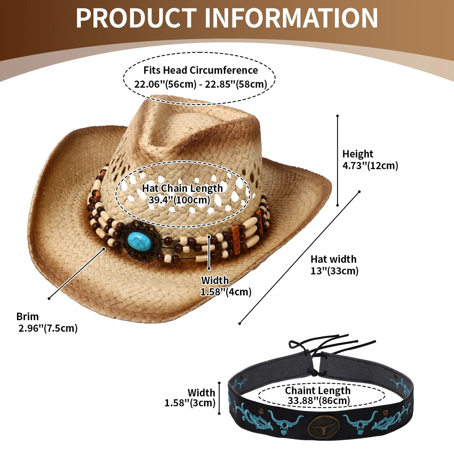 Wide Brim Straw Cowboy Hat with Decorative Band for Summer Outdoor and Festival Style