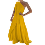 One Shoulder Pleated Maxi Dress with Relaxed Bohemian Silhouette