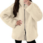 Women's Plush Half Zip Fleece Pullover with Relaxed Contemporary Casual Streetwear Fit