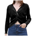 Women's Twisted Front Ribbed Knit Sweater with Cropped Contemporary Silhouette