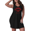 Plus Size Black “Kiss Me” Red Lips Graphic Nightgown with V-Neck, Sleeveless Knee-Length Silhouette and Relaxed Loungewear Style
