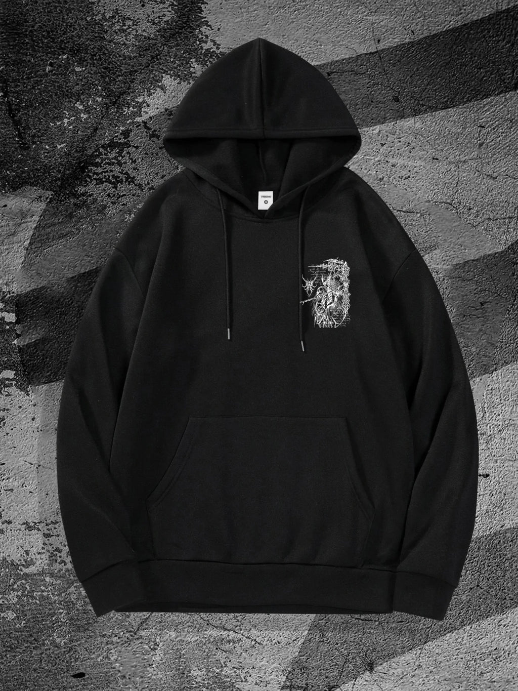 Distressed Anime Goth Hoodie With Abstract Gothic Streetwear Artwork