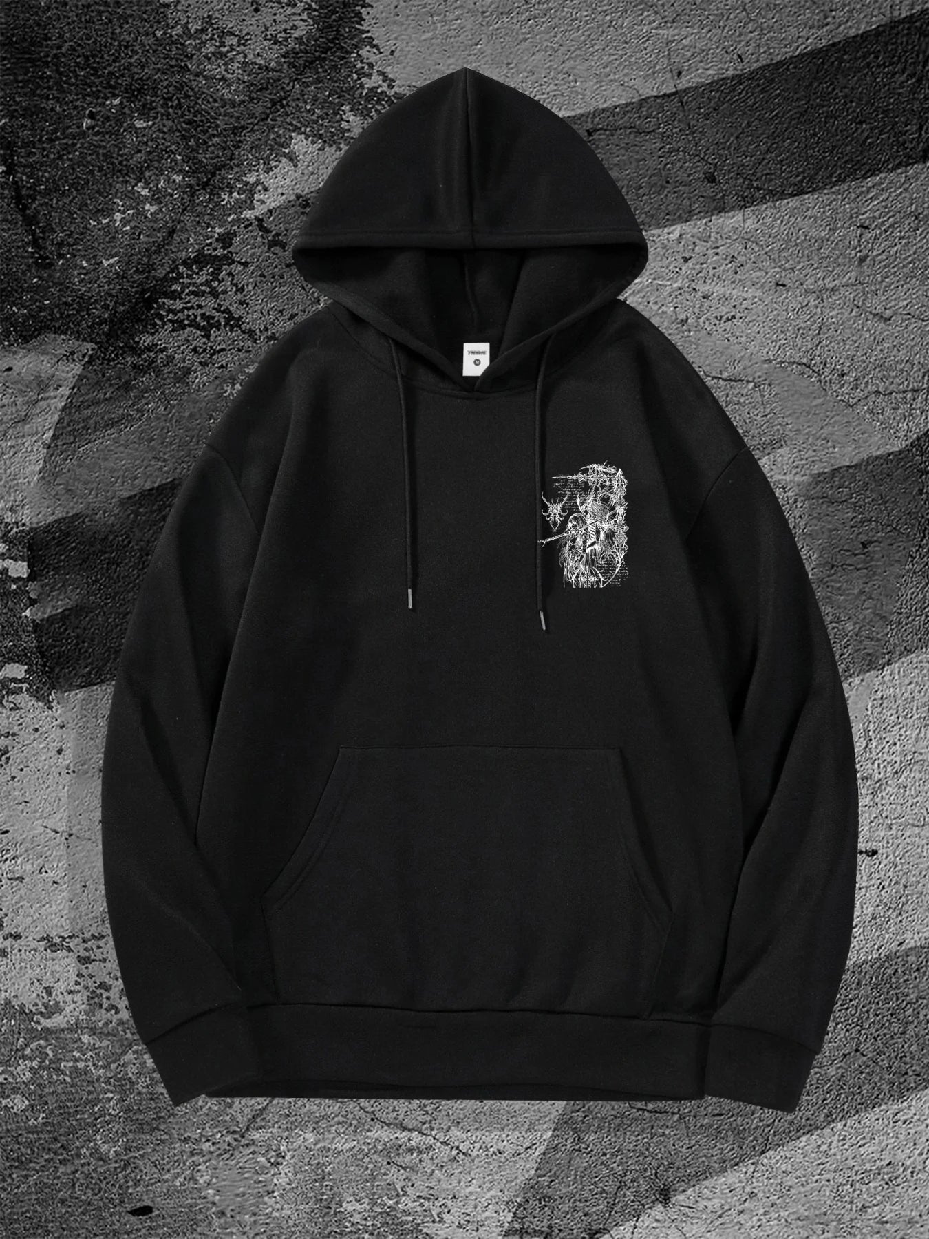Distressed Anime Goth Hoodie With Abstract Gothic Streetwear Artwork
