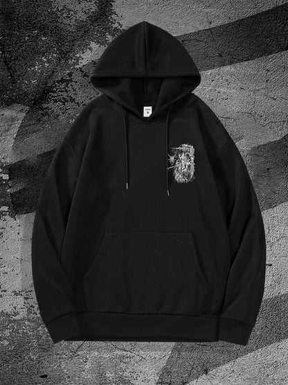 Distressed Anime Goth Hoodie With Abstract Gothic Streetwear Artwork