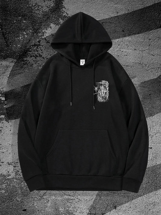 Distressed Anime Goth Hoodie With Abstract Gothic Streetwear Artwork