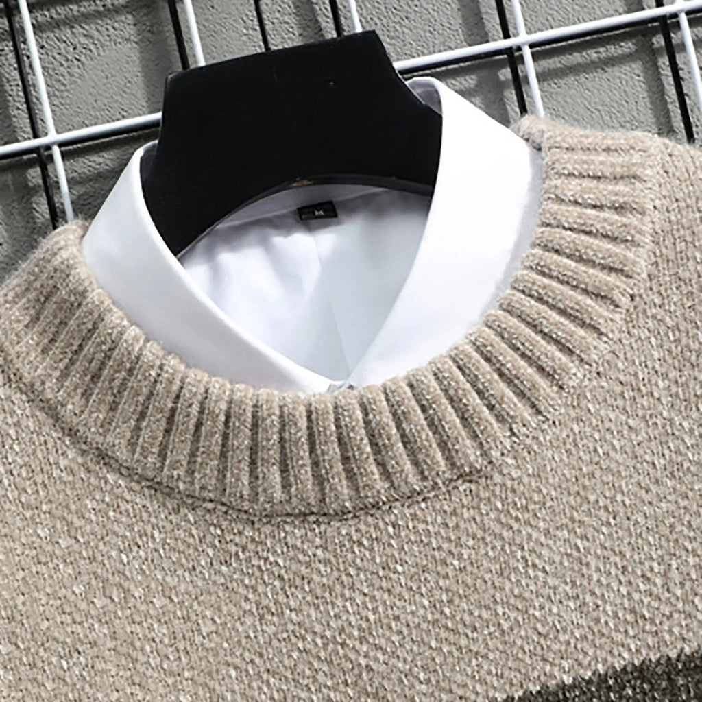 Men's Relaxed Fit Graphic Patch Crew Neck Knit Pullover Streetwear Sweater