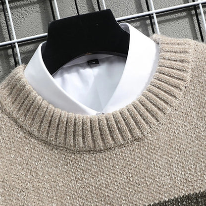 Men's Relaxed Fit Graphic Patch Crew Neck Knit Pullover Streetwear Sweater