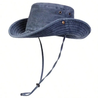 Wide Brim Cotton Bucket Hat with Adjustable Chin Cord for Outdoor Travel and Everyday Wear
