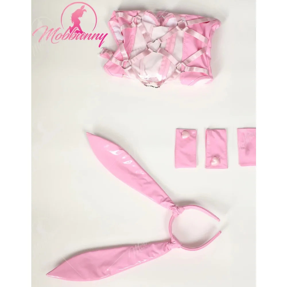 Women's Heart Cutout Bodysuit with Bunny Ear Headband and Decorative Ring Accessories