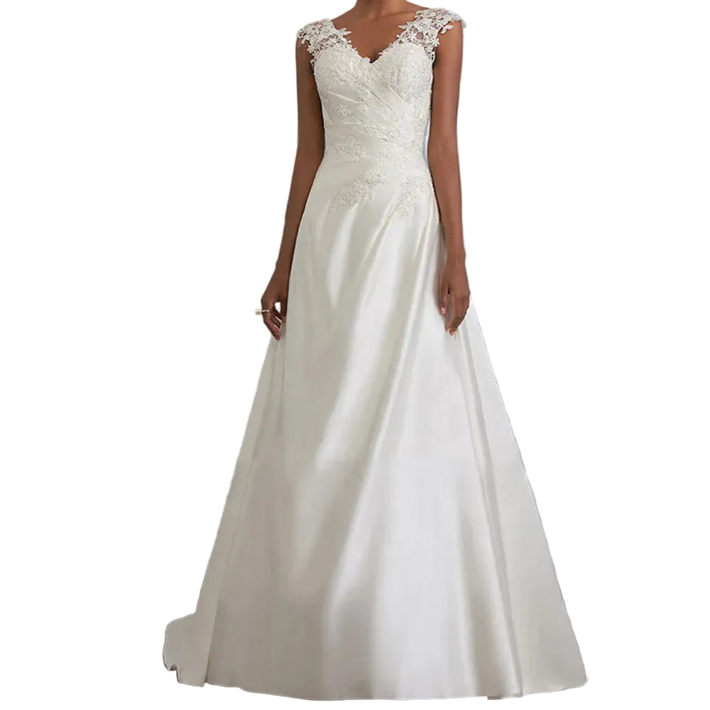Elegant Sleeveless A-Line Maxi Dress with Lace Detail and V Neck