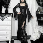 Elegant Gothic Mermaid Dress with Dramatic Sleeves and Dark Styling