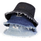 Distressed Denim Bucket Hat Frayed Brim Casual Streetwear Fisherman Outdoor Cap