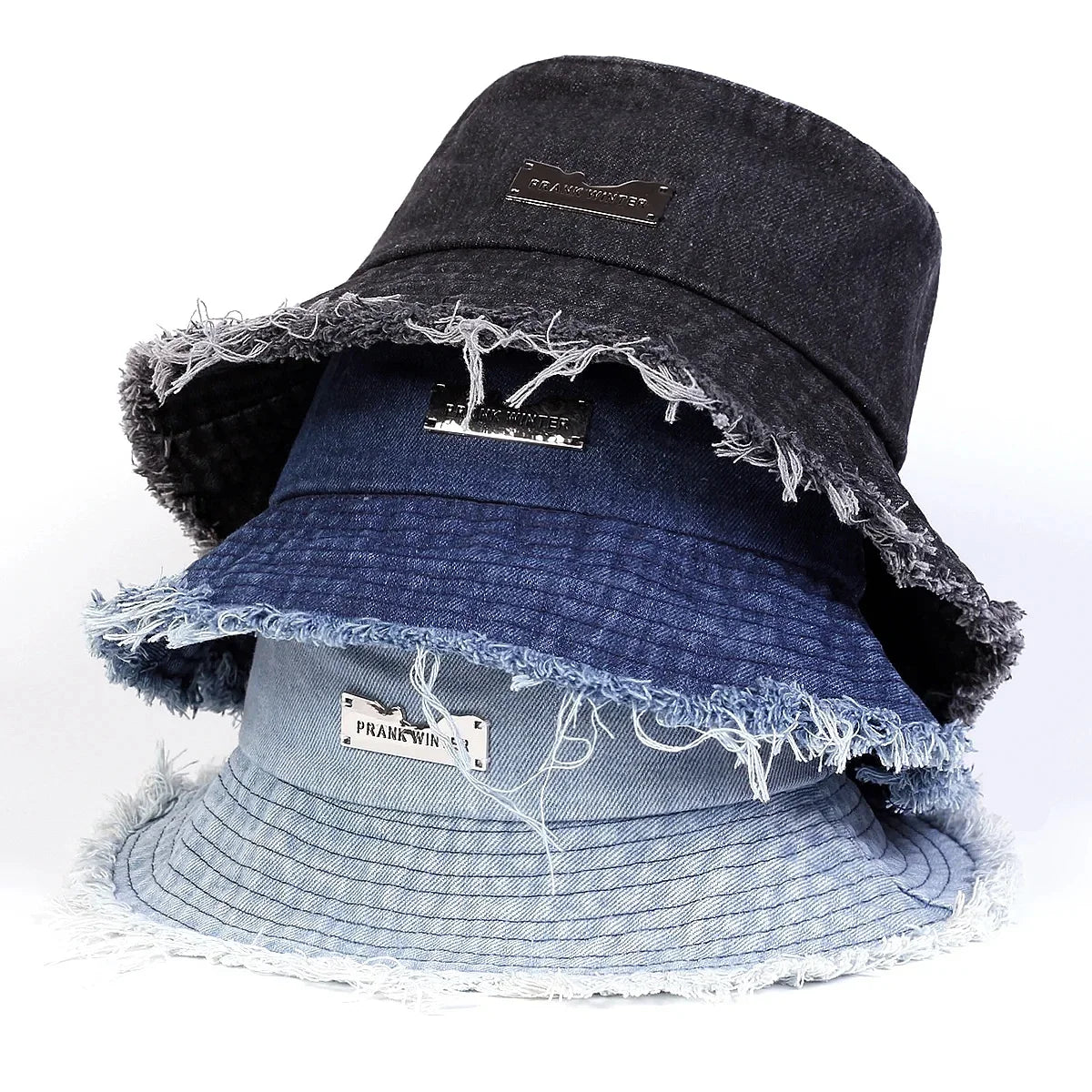 Distressed Denim Bucket Hat Frayed Brim Casual Streetwear Fisherman Outdoor Cap