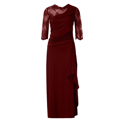 Lace Detail Floor Length Dress With Soft Structured Silhouette
