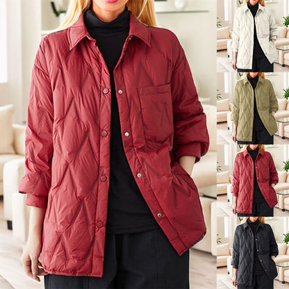 Women's Lightweight Quilted Button Front Jacket Relaxed Casual Everyday Layering Coat