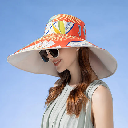 Women's Reversible Wide Brim Cotton Bucket Hat for Outdoor Travel and Summer Casual Style