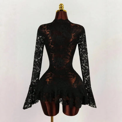 Anime-Inspired Lace Sleeve Gothic Mini Dress with Alternative Fashion Style