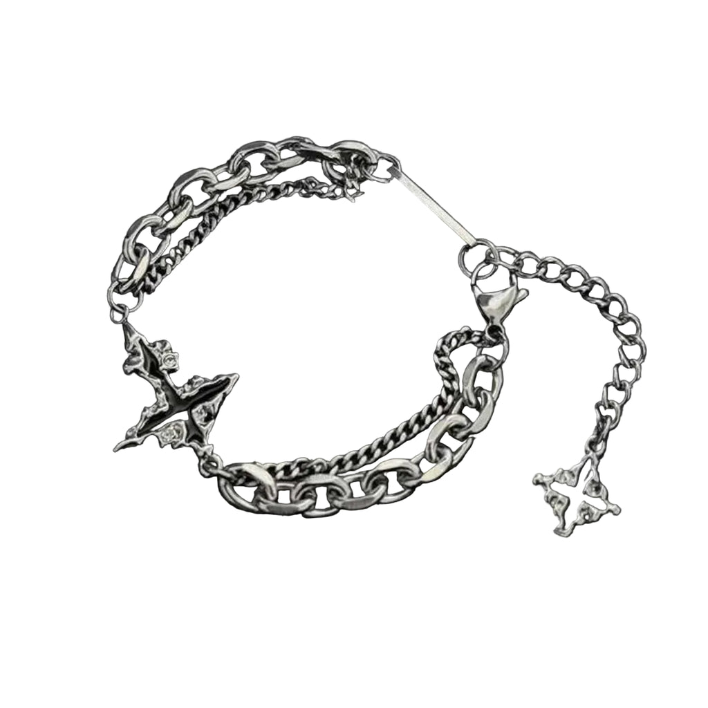 Gothic Cross Charm Layered Chain Bracelet for Punk and Alternative Styling