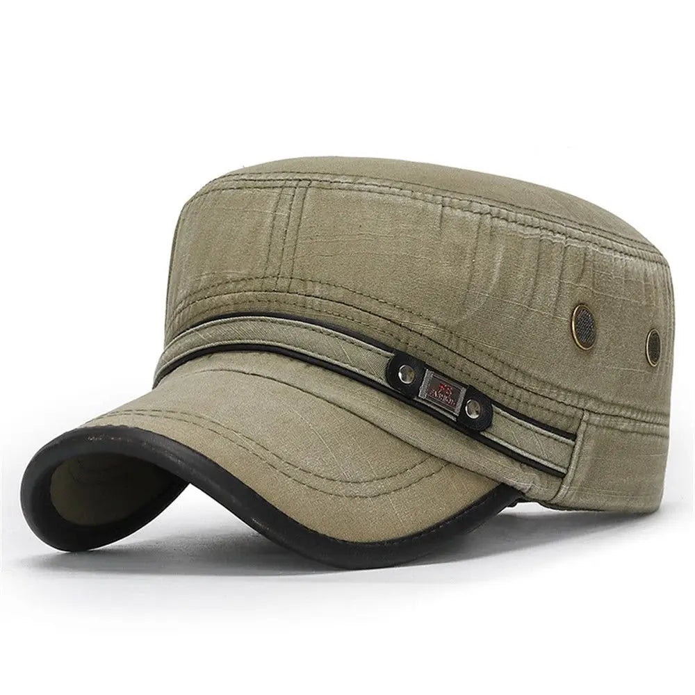 Breathable Cotton Military Cadet Cap with Flat Top Design for Outdoor Casual Streetwear
