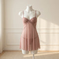 Romantic Deep Red Open-Front Babydoll with Lace Bodice and Matching Panty