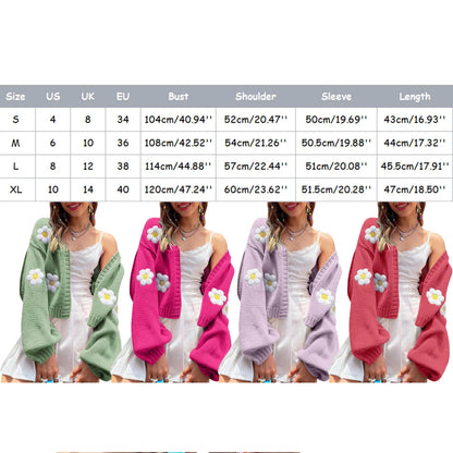 Women's Floral Knit Cardigan Relaxed Fit Contemporary Layering Sweater