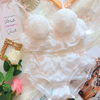 Sweet Peach Ruffled Wire-Free Bralette and Panty Set with Floral Embroidery