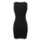 Chic Black Contrast-Trim Sleeveless Mini Dress with Faux Button Detailing