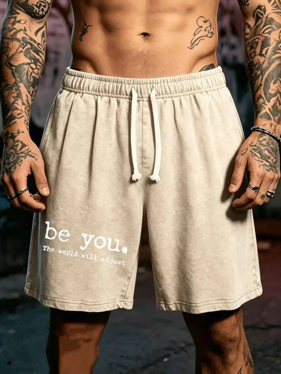 Men's Cotton Drawstring Shorts with Relaxed Fit Typography Design and Casual Everyday Comfort