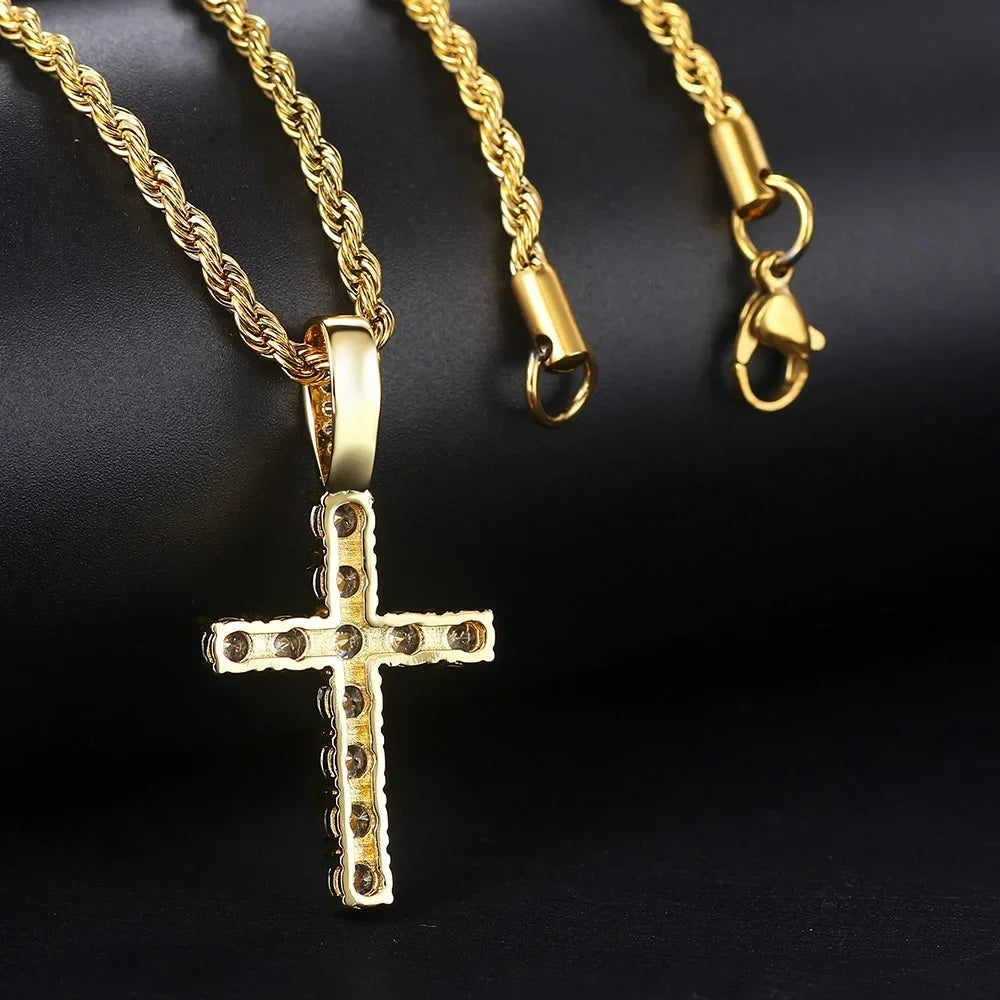 Crystal Cross Pendant Necklace Gothic Glam Alternative Statement Jewelry