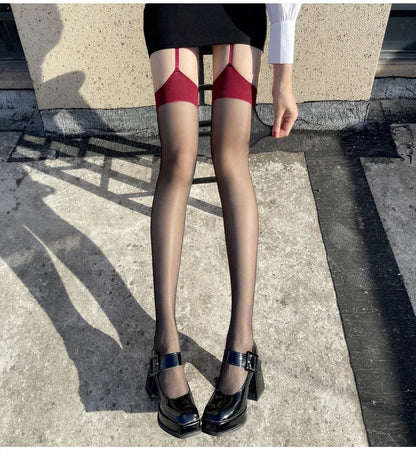 Fishnet Suspender Style Tights with Stretch Mesh Design for Contemporary Fashion Styling