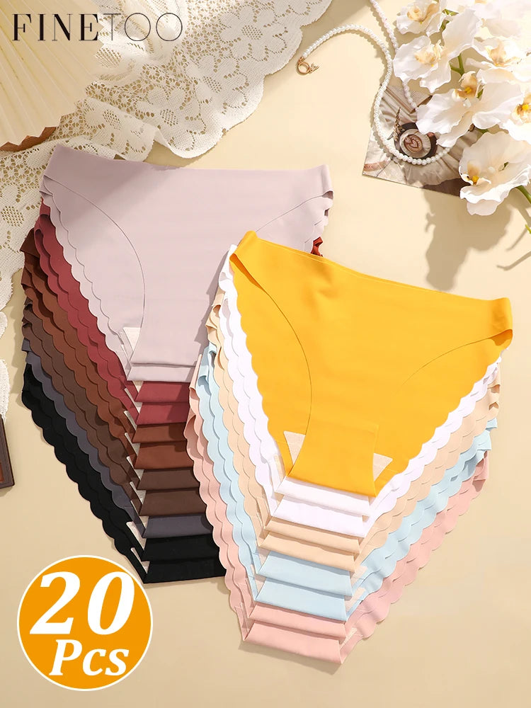 20-Piece Women’s Seamless Mid-Rise Briefs Set with Smooth Wave-Edge Finish and Assorted Pastel, Neutral and Dark Colors