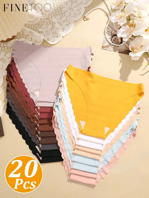 20-Piece Women’s Seamless Mid-Rise Briefs Set with Smooth Wave-Edge Finish and Assorted Pastel, Neutral and Dark Colors