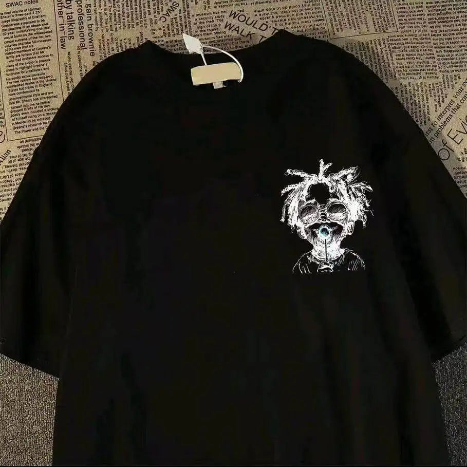 Retro Graphic Streetwear Cotton Blend T-Shirt With Playful Artwork Style