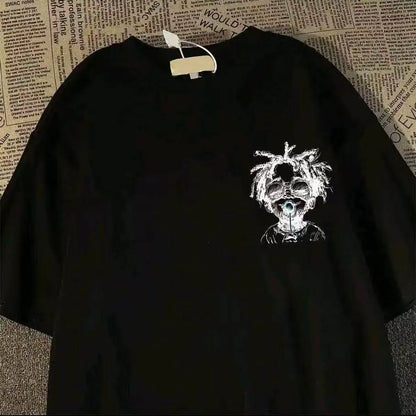 Retro Graphic Streetwear Cotton Blend T-Shirt With Playful Artwork Style