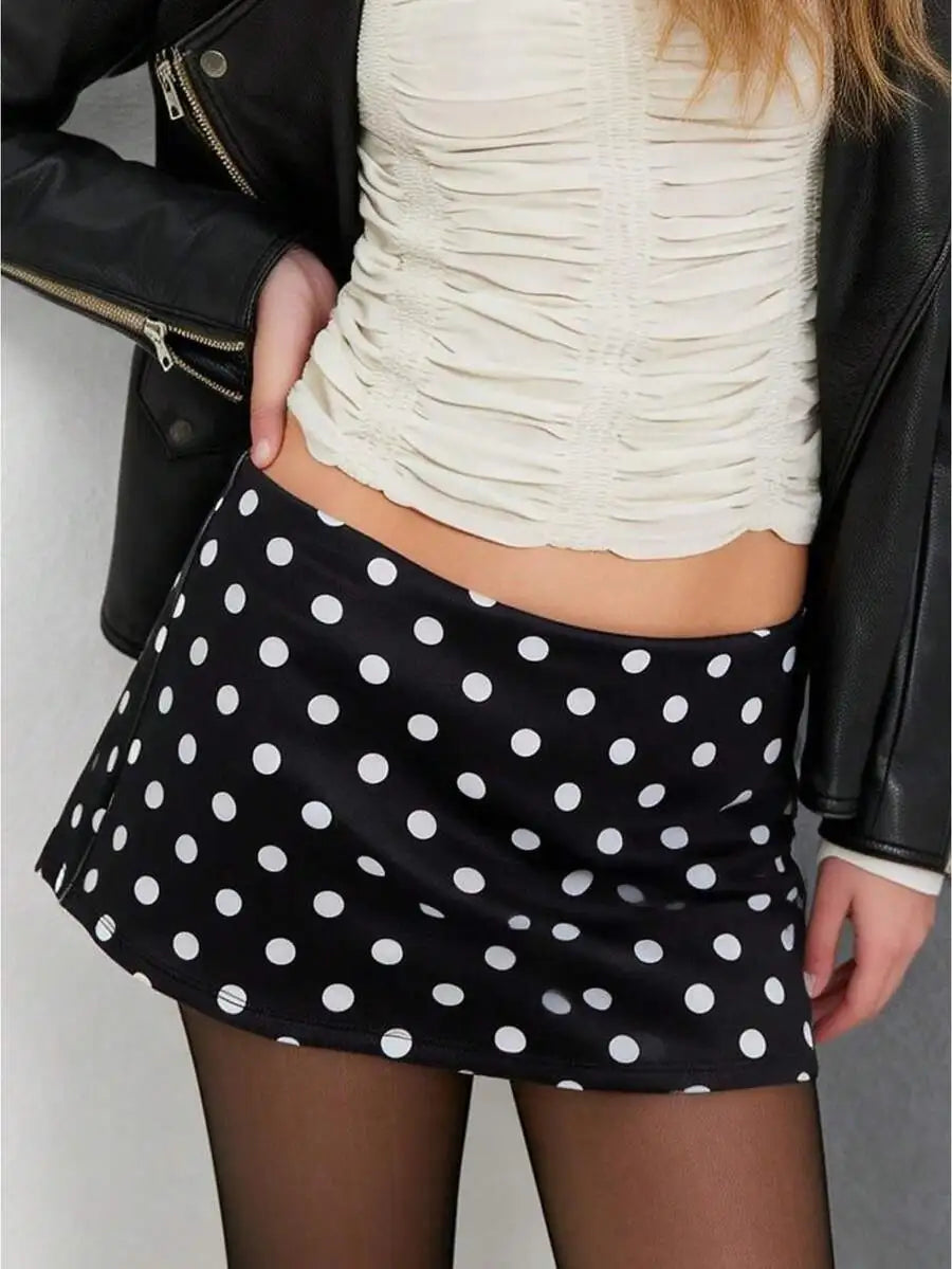 Polka Dot Stretch Mini Skirt with Flared Streetwear Inspired Fit