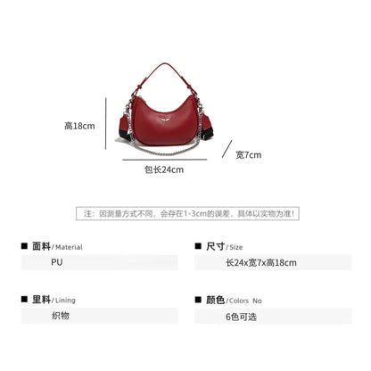 Minimalist Crescent Shoulder Bag with Chain Accent Adjustable Crossbody Strap