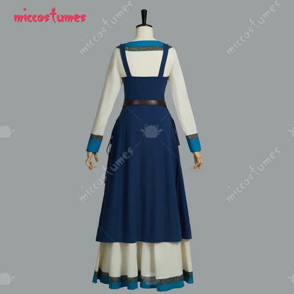 Women's Medieval Linen Blend Dress Set with Apron Layer, Belt and Long Sleeve Design