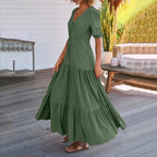 Tiered Drawstring Maxi Dress with Relaxed Flowing Contemporary Silhouette