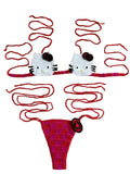 Hand-Crafted Crochet Halter Bikini Set with Whimsical Feline and Checkerboard Details