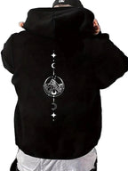 Celestial Pendant Anime Goth Hoodie with Minimal Dark Streetwear Style