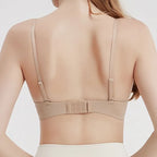 Seamless Smooth Molded Cup Bra with Adjustable Straps and Plunging Neckline