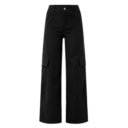 Women's Wide Leg Cargo Pants with Utility Pockets for Casual Streetwear Fashion