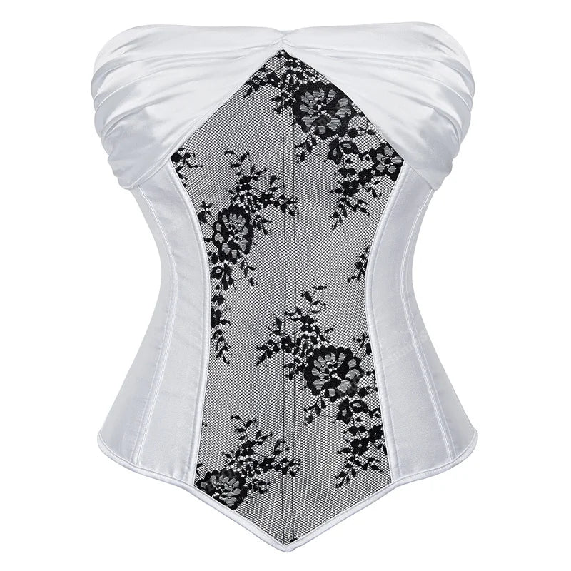 Dramatic Red and Black Lace Overbust Corset with Sweetheart Neckline and Front Busk
