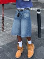 Men's Loose Knee Length Denim Style Shorts with Mid Rise Casual Everyday Comfort